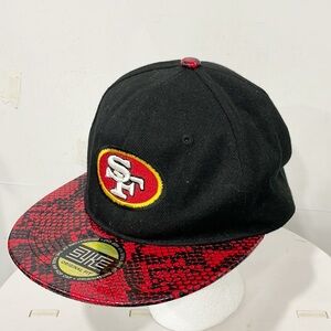 Syke True Hip Hop San Francisco 49s‎ Snapback Hat Black Red Mens